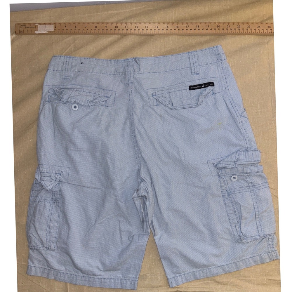 Beverly Hills Polo Club Mens Cargo Shorts Size 34 Light Blue Gingham Casual - Picture 3 of 6